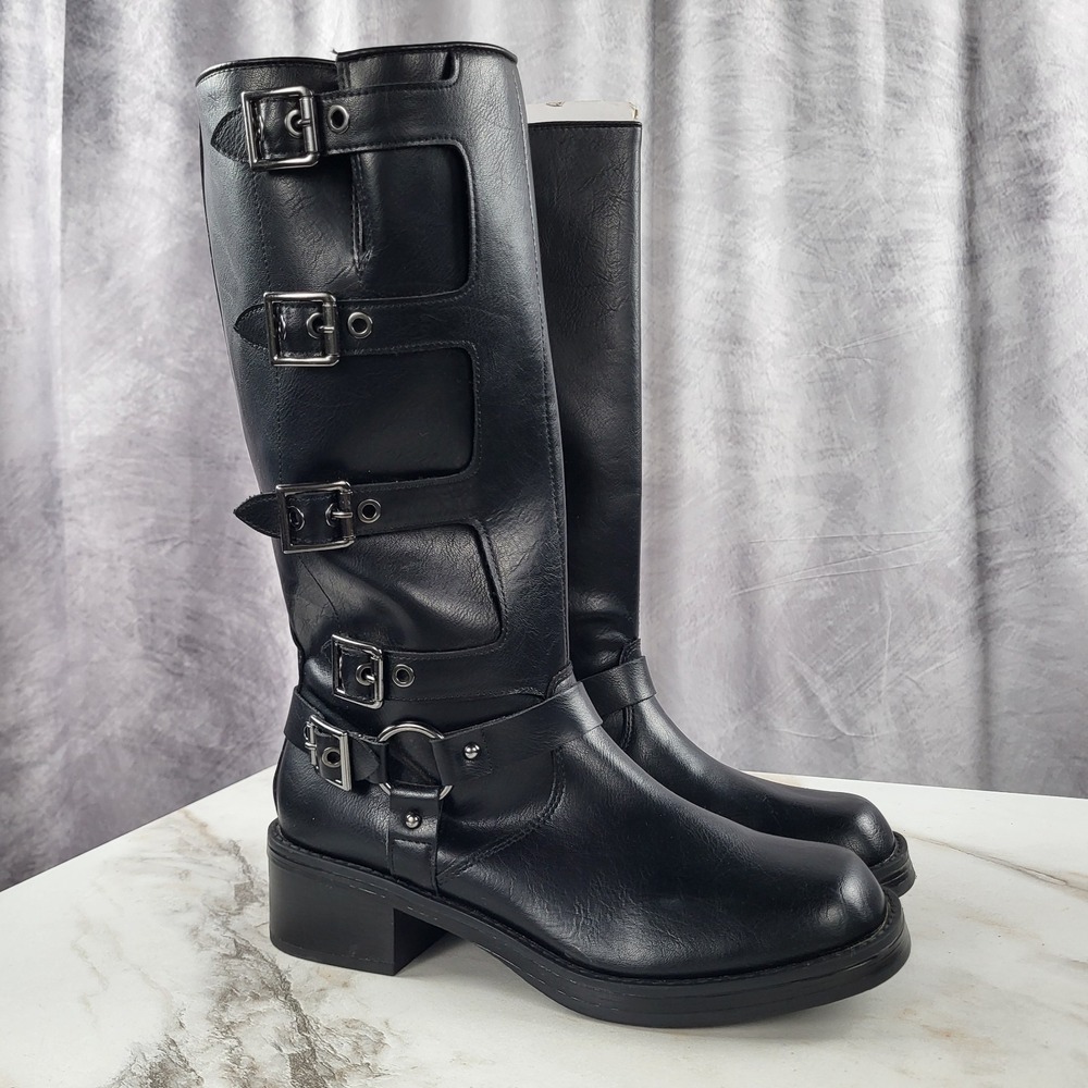 Black Rebel Light Weight Chunky Harness Campus Biker Boots Women's 10